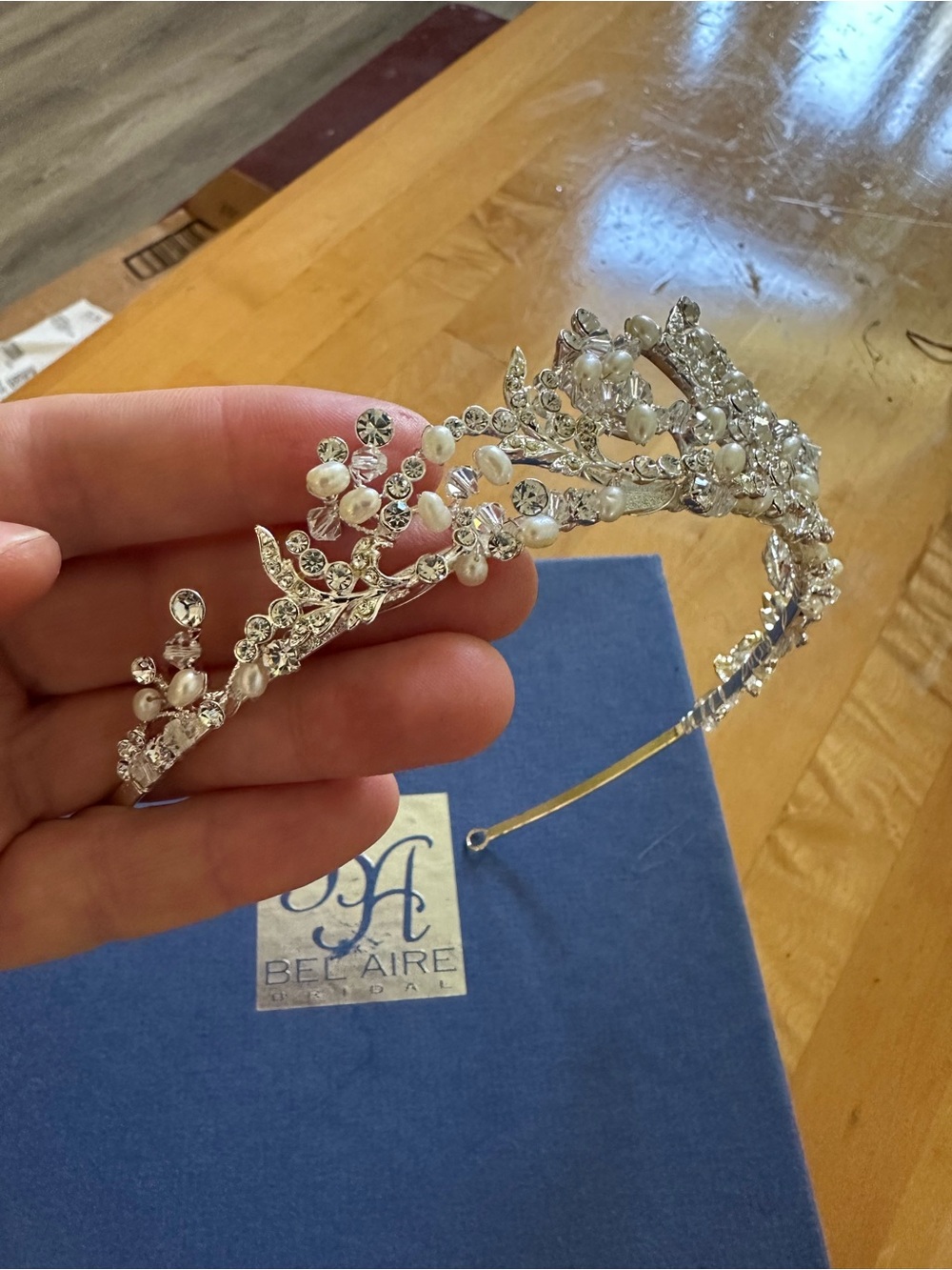 Bel Aire Silver Pearl & Crystal Bridal Tiara Headband